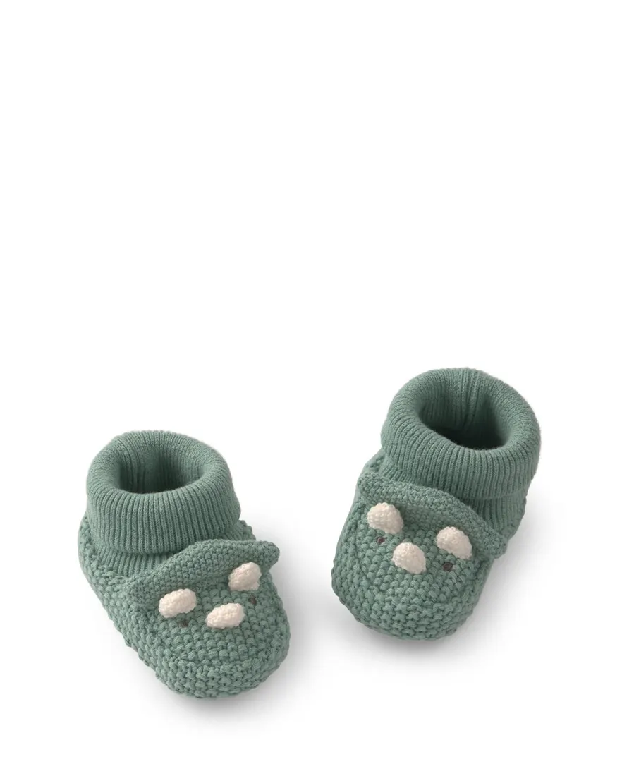 Pantufa bebê em tricot de dinossauro - Verde