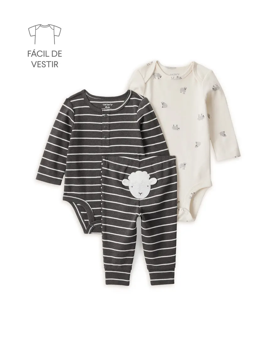 Conjunto longo bebê 3 peças ovelha - multicor