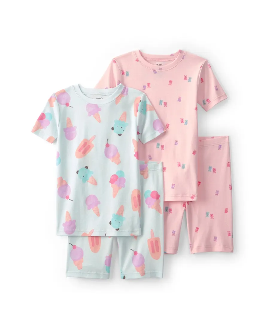 Pijama curto infantil 4 peças estampado - Multicor