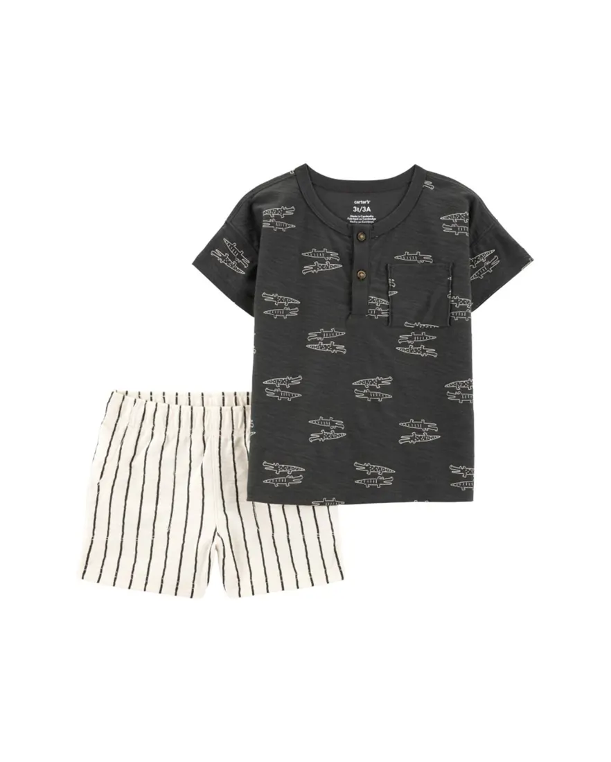 Conjunto curto infantil 2 peças mescla jacaré listrada multicor