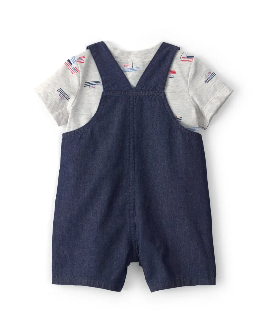 Outra vista de Jardineira jeans bebê com camiseta - Multicor