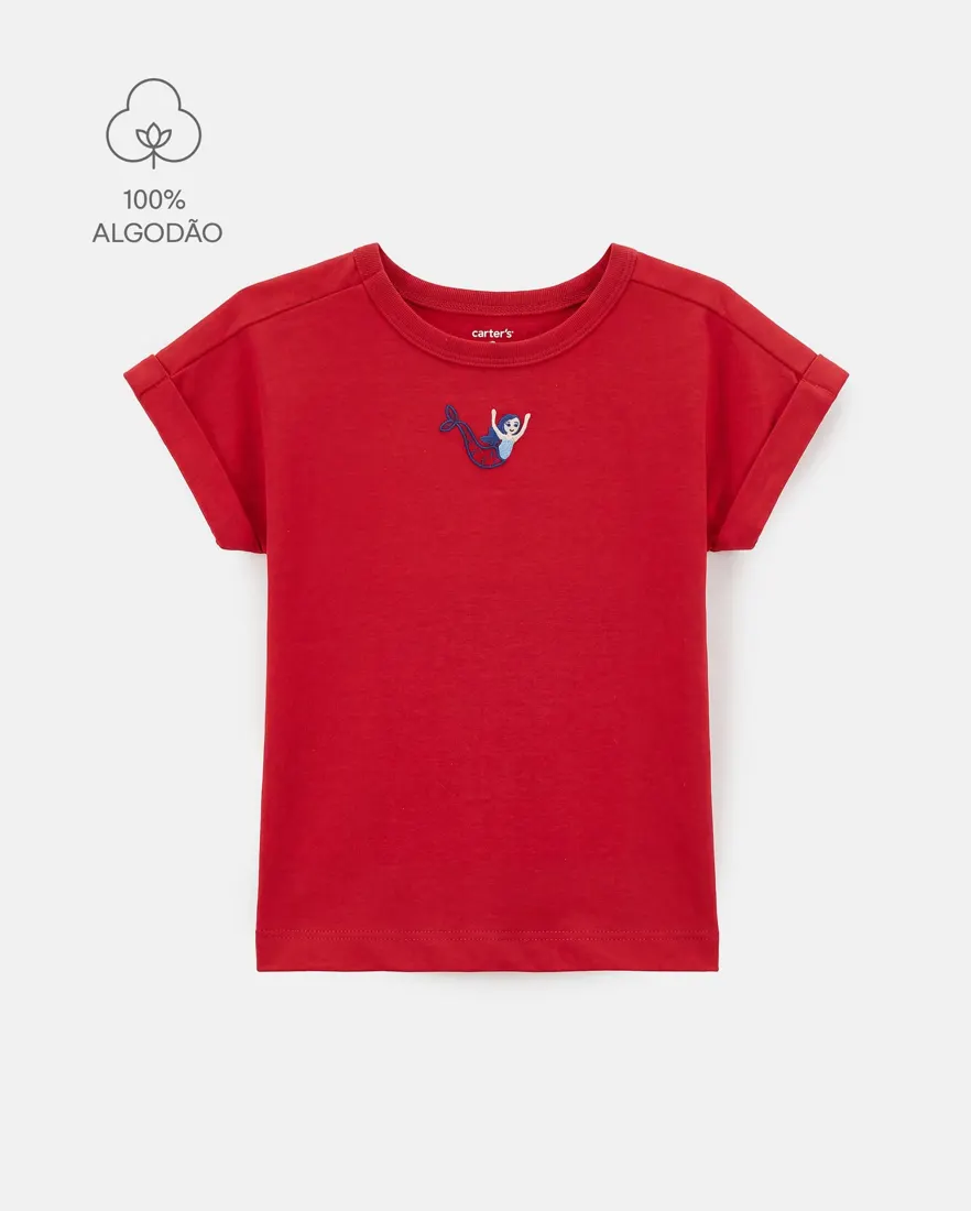 Camiseta infantil menina em algodão sereia - Vermelha