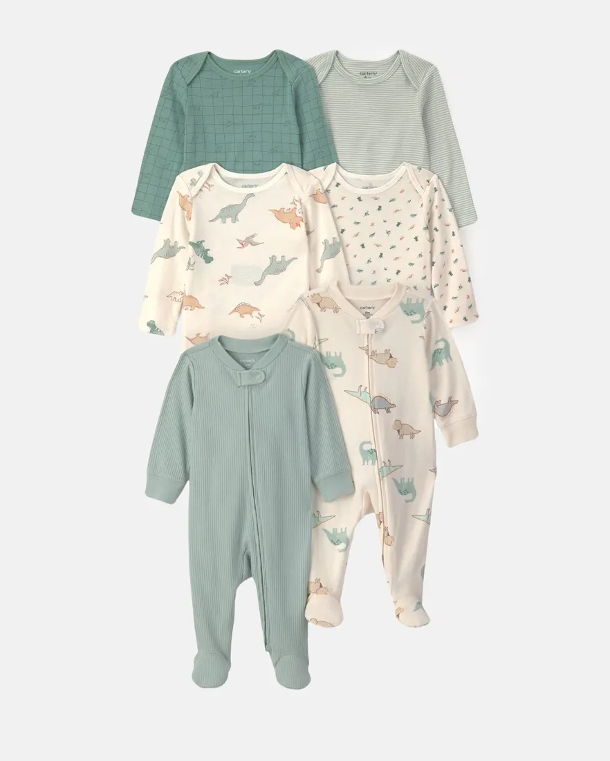 Kit body + macacão com pezinho bebê menino dinossauro 6 peças - Multicor