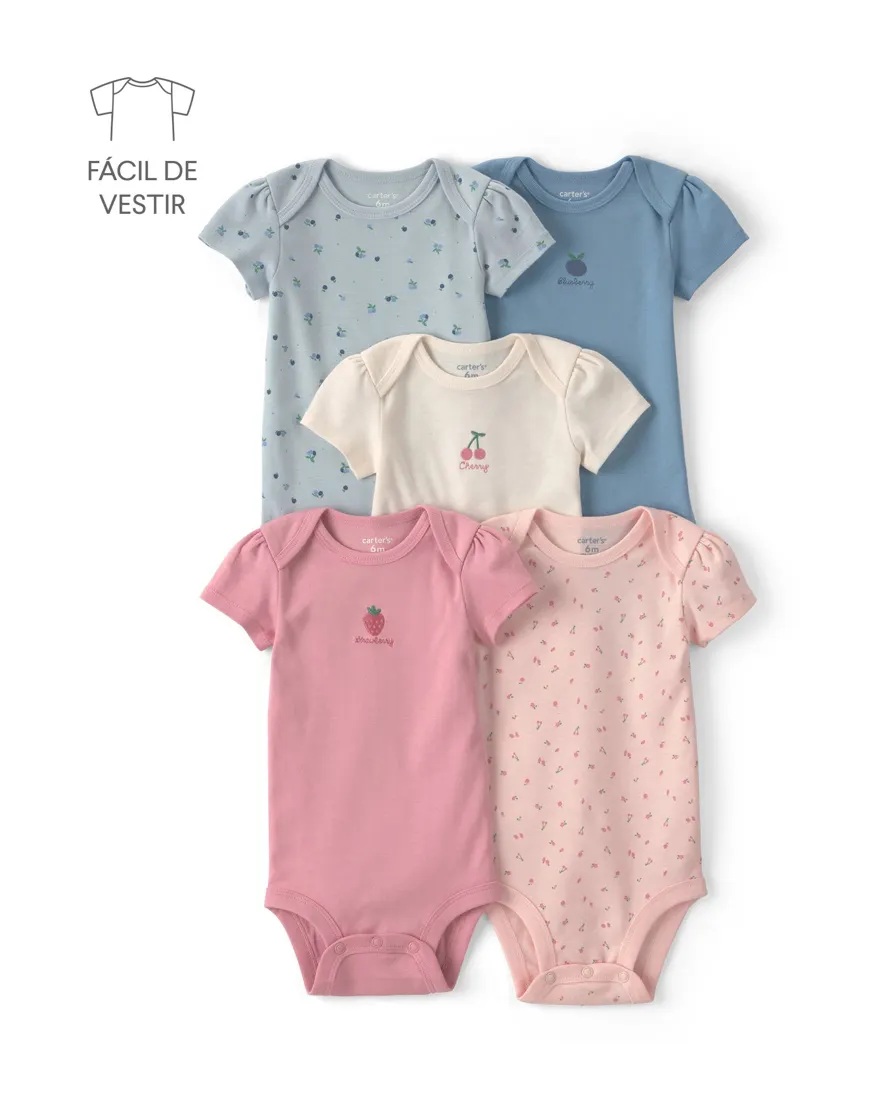 Kit body bebê menina em algodão floral 5 peças - Multicor