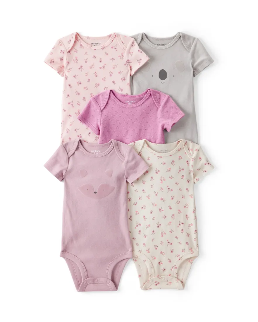 Outra vista de Kit body bebê 9 peças bichinhos floral - multicor