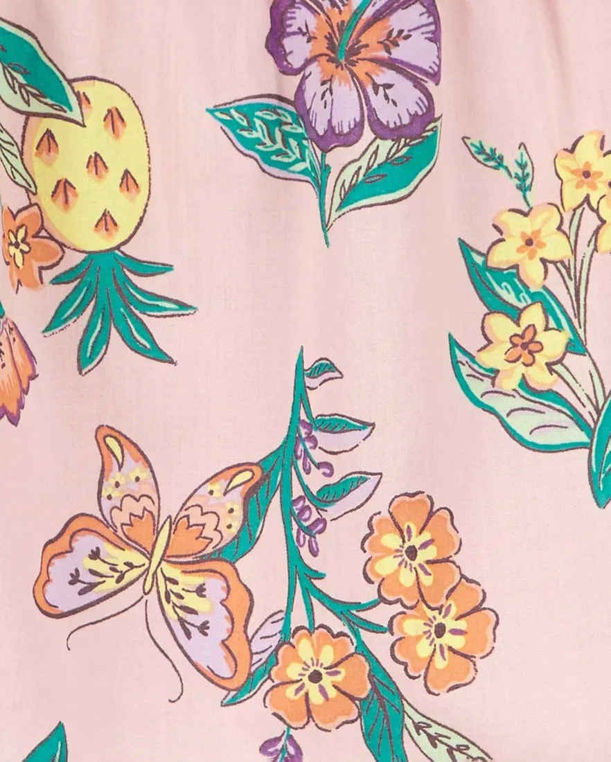 Outra vista de Blusa infantil com babados floral rosa