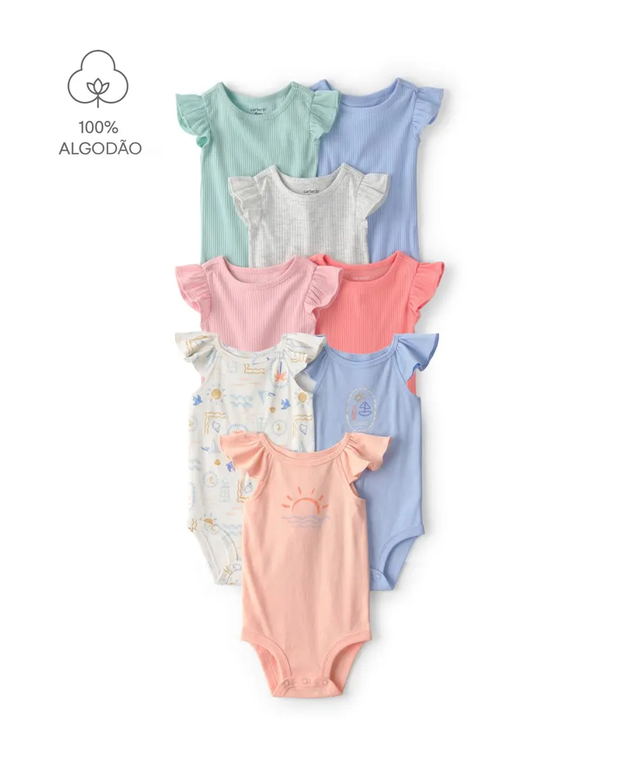 Kit body bebê 8 peças com babados - Multicor