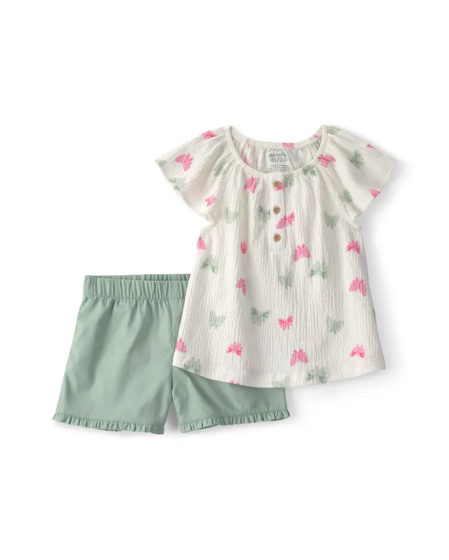 Conjunto curto infantil 2 peças texturizado e estampado - Multicor