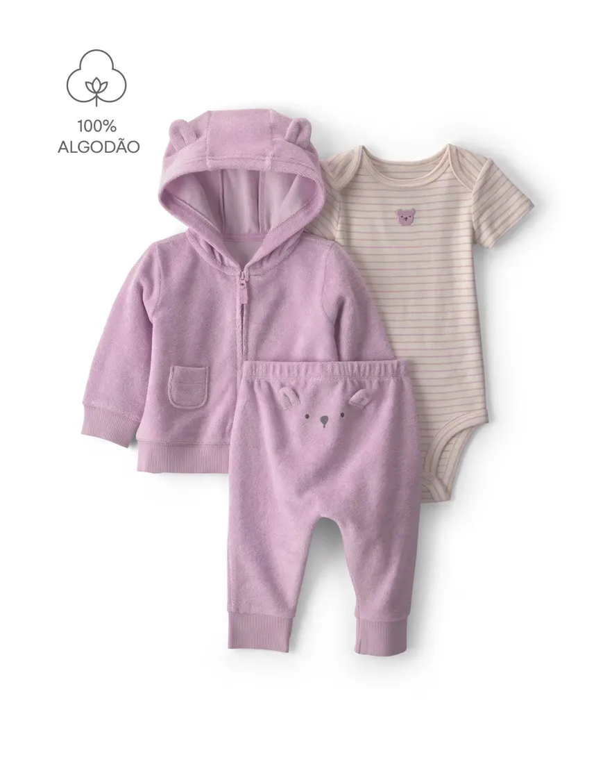 Outra vista de Conjunto longo bebê 4 peças atoalhado - Multicor