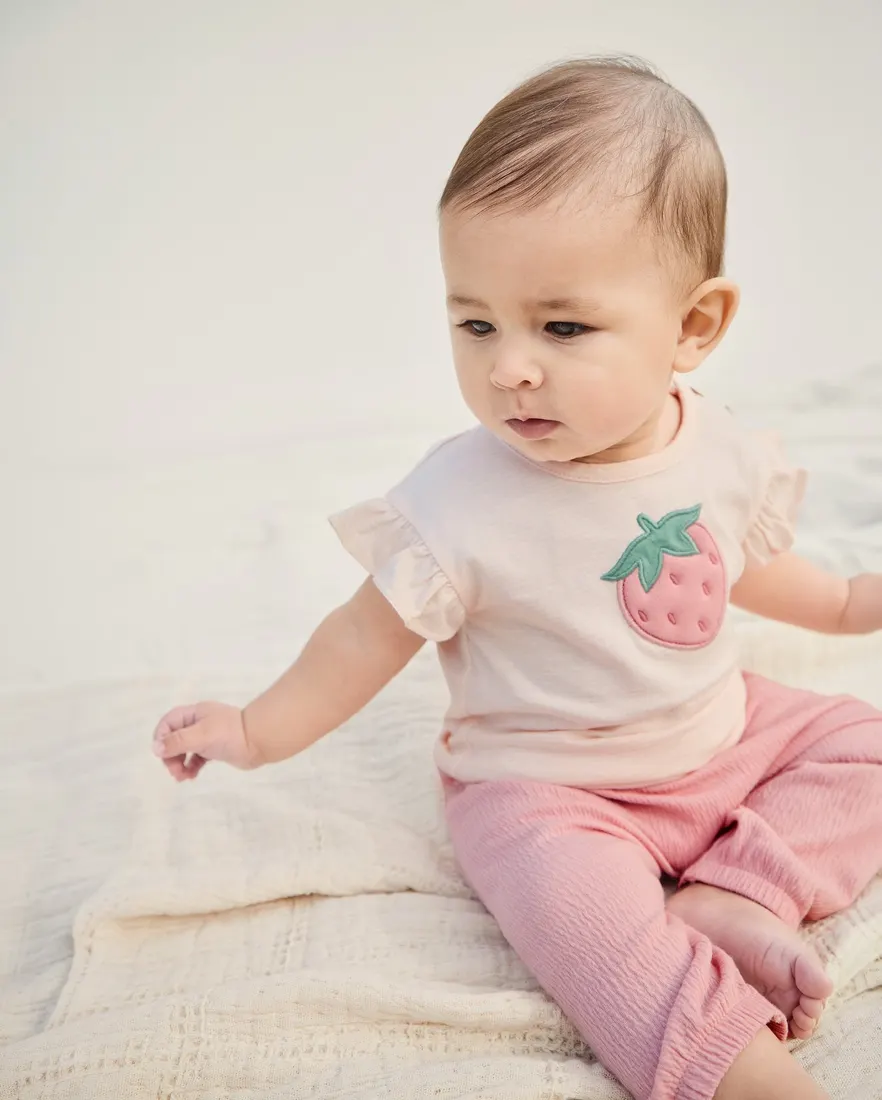 Outra vista de Conjunto longo bebê 2 peças com faixa de cabelo - Multicor