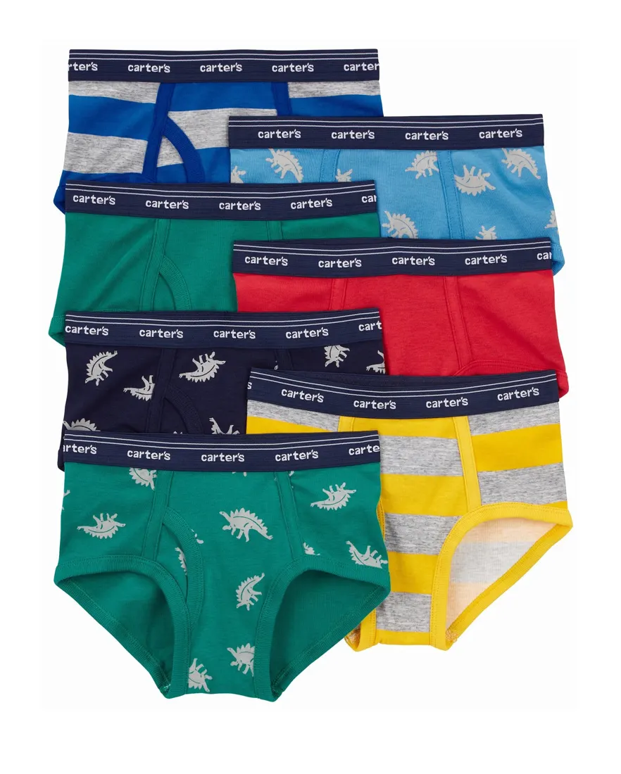 Kit cueca infantil 7 peças slip mescla dino listras multicor