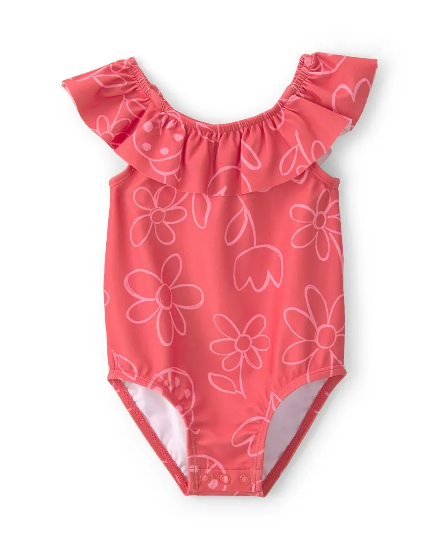 Maiô bebê menina floral UV 50+ - Vermelho Claro