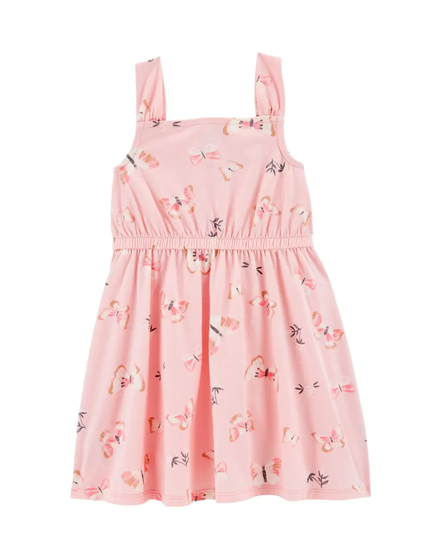 Vestido infantil evasê borboletas rosa