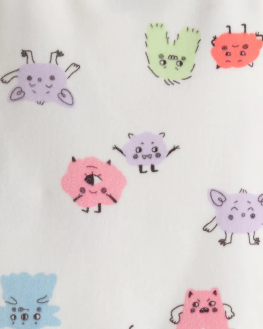 Outra vista de Pijama longo infantil 2 peças em plush monstrinhos - off-white