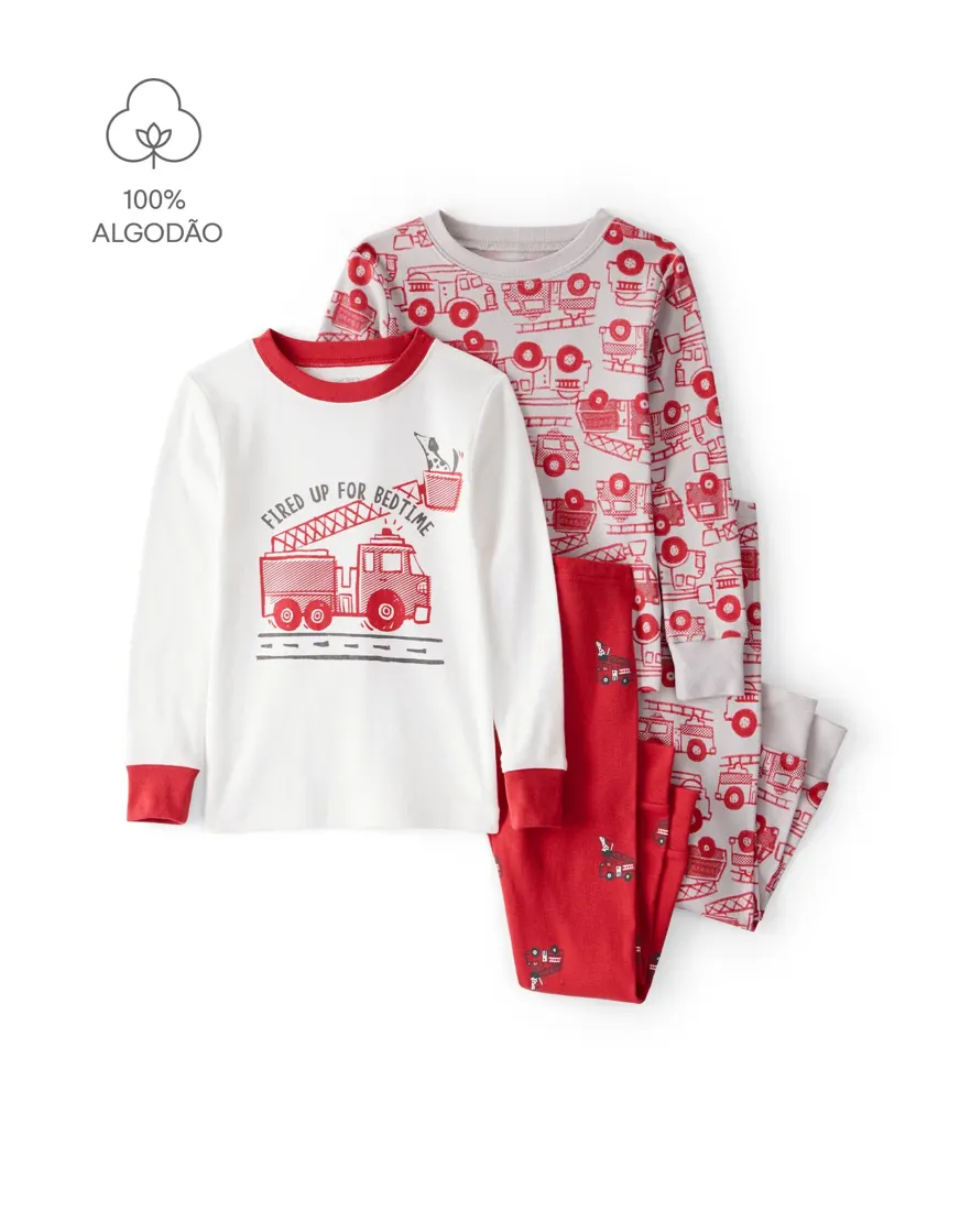 Pijama longo bebê 4 peças bombeiro - multicor