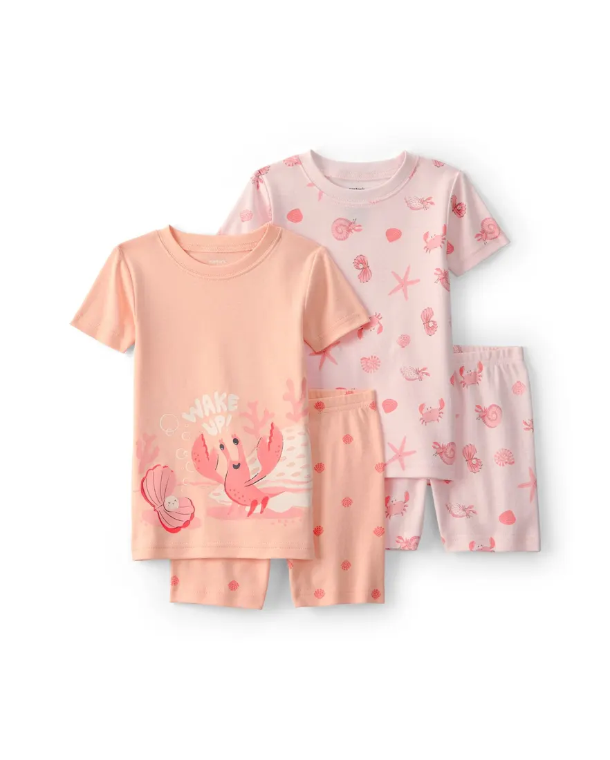 Pijama curto infantil 4 peças estampado - Rosa